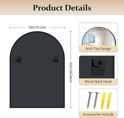 COFENY Arched Mirror, 30’’x42’’ Black Arch Mirrors for Bathroom Sink, Bathroom Vanity Mirror with Metal Frame, Modern Wall Mounted Mirror for Bedroom Living Room Mantle Entryway