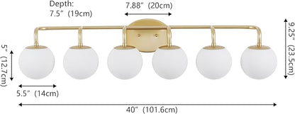 JONATHAN Y 40" Gold Painting Modern Globe Wall Sconce Vanity Light for Bathroom, White Frosted Glass Shade, Midcentury Parisian Bistro Wall Lamp, LED Bulb Included (JYL3560A)