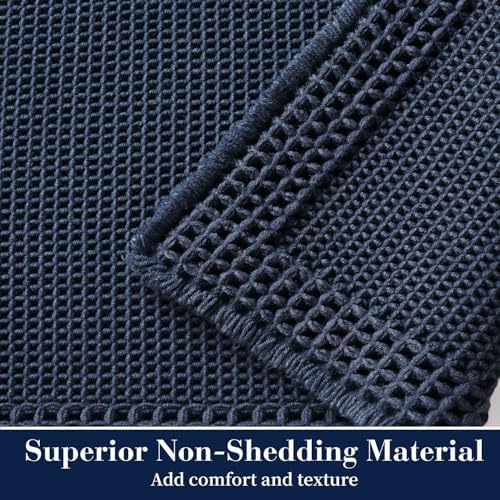 RESARE Waffle Bath Mat for Bathroom, Non Slip Bathroom Rugs 24"x36" Navy
