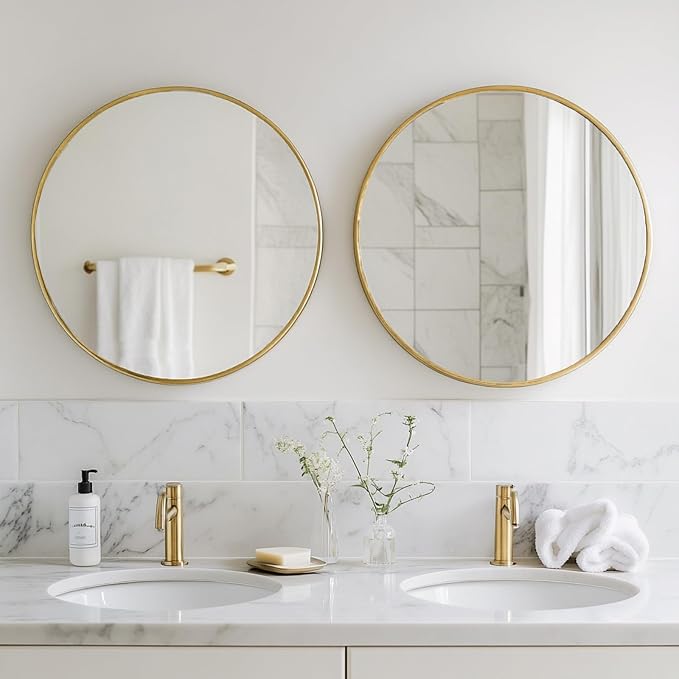 Gold Round Mirror 20 inch, 2 Pack Circle Mirror,Brushed Metal Frame | High Definition Mirror, Rust-resistant, Easy installation, Round Mirrors for Bedroom, Guest Room, Baby room, Vanity
