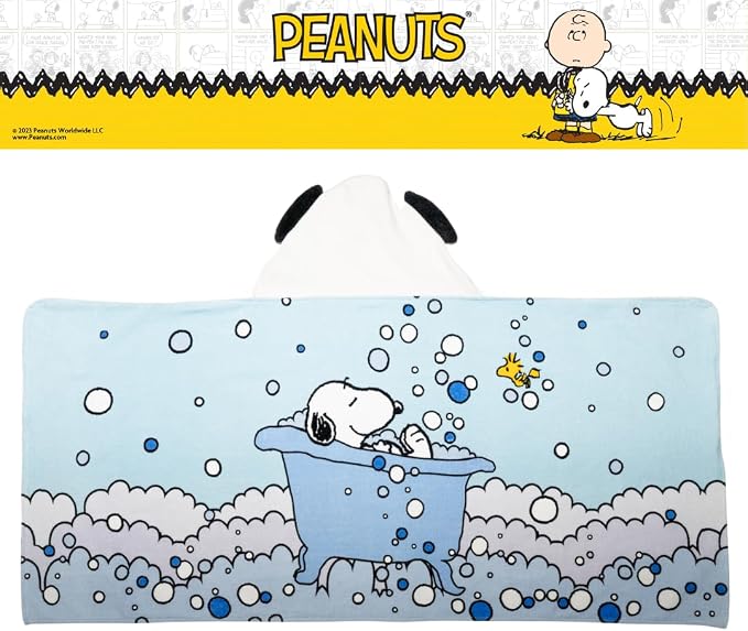 Peanuts Snoopy Bubble Bath Kids Super Soft Bath/Pool/Beach Soft Cotton Terry Hooded Towel Wrap, 24 in x 50 in, (Officially Licensed Product) by Franco