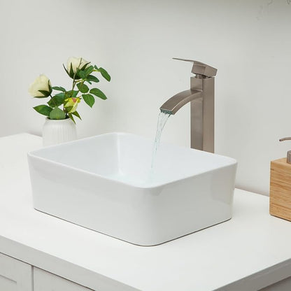 Vessel Sink Rectangular - 16"x12" Modern White Bathroom Sink Rectangle Above Counter Porcelain Ceramic Vessel Vanity Sink Art Basin