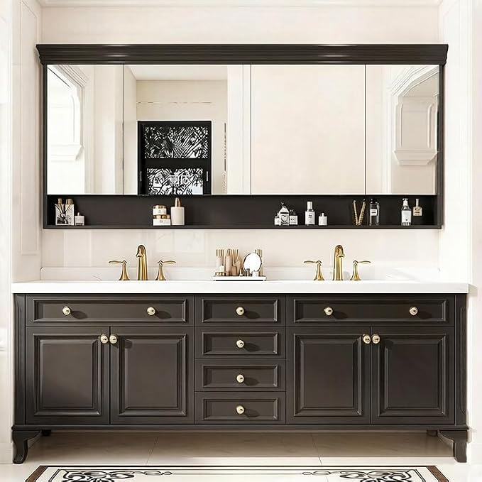 48-92IN Single/Double Sink Bathroom Vanity, Defogging Smart Mirror, Modern American Free Standing Vanity with Bathroom Cabinet