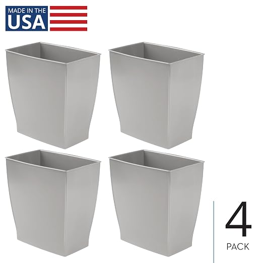 iDesign Small Plastic Bathroom Trash Can, Slim Rectangle, 4-Pack | Garbage Bin