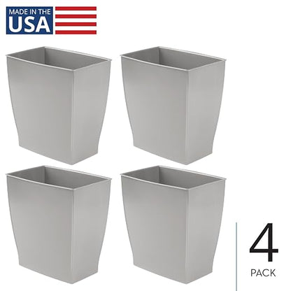 iDesign Small Plastic Bathroom Trash Can, Slim Rectangle, 4-Pack | Garbage Bin