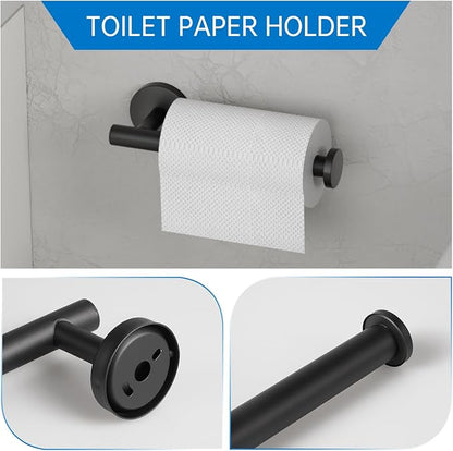 Matte Black Bathroom Hardware Set, 5 Pieces Bathroom Accessories Set,Stainless Steel 16 Inch Bath Towel Bar Set Wall Mounted,Robe Towel Hooks, Toilet Paper Holder,Towel Racks for Bathroom SP-60008-N