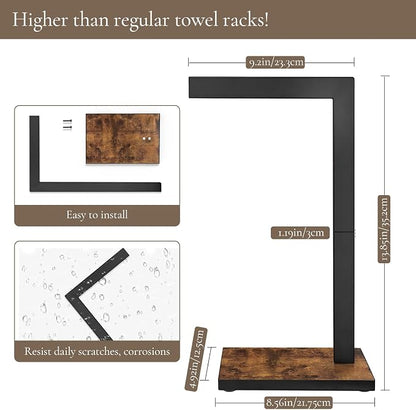 Hand Towel Stand for Bathroom Counter, L-Shape Hand Towel Holder | Towel Holder Stand Height 13.85'' for Vanity Countertop, Kitchen Counter, Rustic Brown-Square Base-L Shape