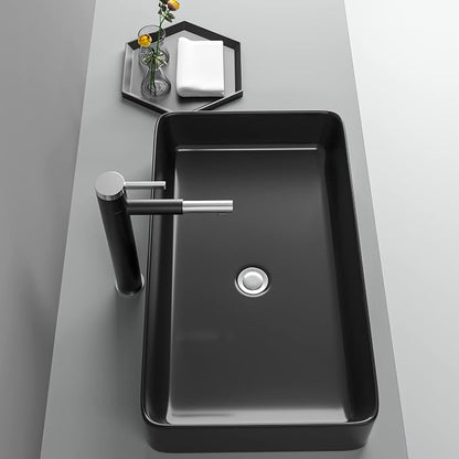 24"x14" Matte Black Bathroom Vessel Sink Rectangle Porcelain Ceramic Above Counter Sink Bowl for Vanity Powder Room Cabinet Lavatory