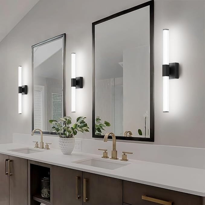 Ralbay 24inch Black Bathroom Vanity Light Bar 22W Modern LED Vanity Lights Matte Black Bathroom Wall Mounted Light Fixtures Over Mirror(5500K White Light)