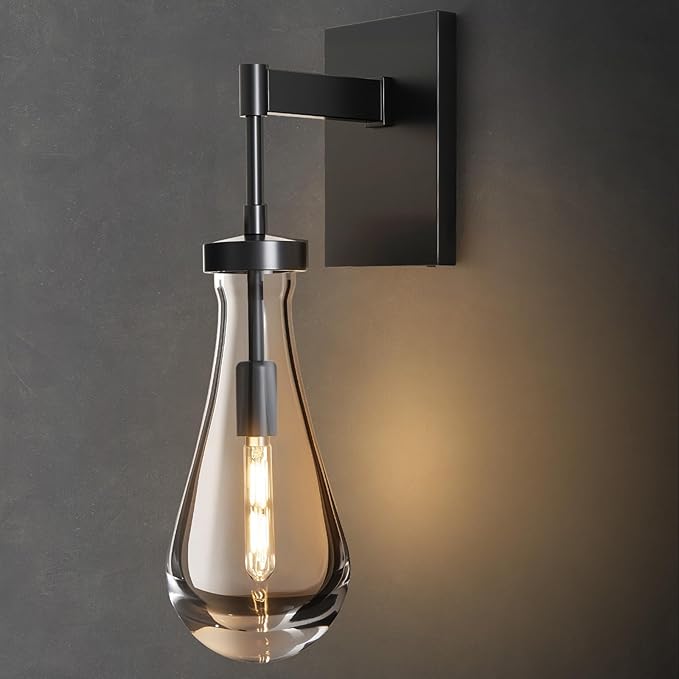 Raindrop Brass Crystal Wall Sconce: Clear Solid Indoor Sconces with Bulbs - Modern Luxury Black Light Fixtures - Dimmable Vanity Lamp for Bedroom Living Room Bathroom Hallway Bedside Lighting