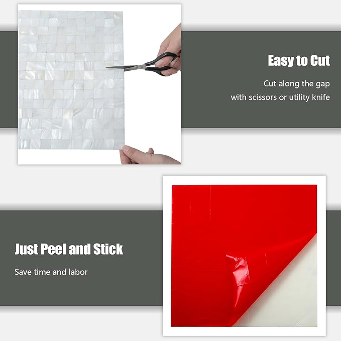 KASARO Peel and Stick Backsplash Shell Tiles, Mother of Pearl Mosaic Self Adhesive Tiles for Kitchen Wall Bathroom Bedroom Decor, White, 6-Sheet | Waterproof self-adhesive mosaic tiles with 6 sq ft coverage for kitchen backsplash, bathroom walls and ea...