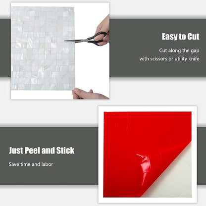 KASARO Peel and Stick Backsplash Shell Tiles, Mother of Pearl Mosaic Self Adhesive Tiles for Kitchen Wall Bathroom Bedroom Decor, White, 6-Sheet | Waterproof self-adhesive mosaic tiles with 6 sq ft coverage for kitchen backsplash, bathroom walls and ea...