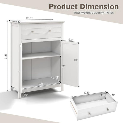 Giantex Bathroom Storage Cabinet with Drawer - Floor Cabinet with Doors, Adjustable Shelf, Storage Organizer for Entryway, Laundry Room, Kitchen, Living Room, Freestanding Cupboard (White)