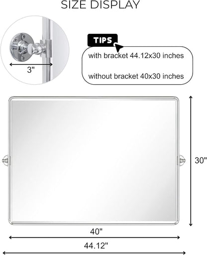 TEHOME Pivot Mirror Chrome Tilt Bathroom Vanity Mirror Black Metal Framed Rectangle Horizontal Tilting Beveled Vanity Mirrors, Overall 44.12 x 30 inches (Mirrror 40 x 30 inches)