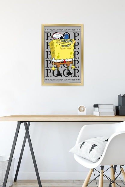 Trends International Nickelodeon Spongebob - P.O.O.P. Wall Poster, 22.4L x 14.7W, Gold Framed Version