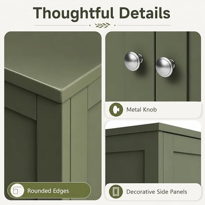 Nuturelly Bathroom Floor Storage Cabinet, 4 Doors, Anti-Tip, Pale Green | 23.7"D x 11.9"W x 42.6"H, Adjustable Shelves, Shaker style, 5-position Shelves, Rounded Corners, Easy Assembly