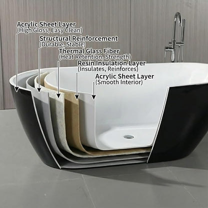 Garvee 67" Deep Soaking Bathtub, Non-Slip Acrylic Tub with Chrome Drain, cUPC Certified, Ergonomic Modern Bath for Bathrooms, Easy-Install, Black Upturned