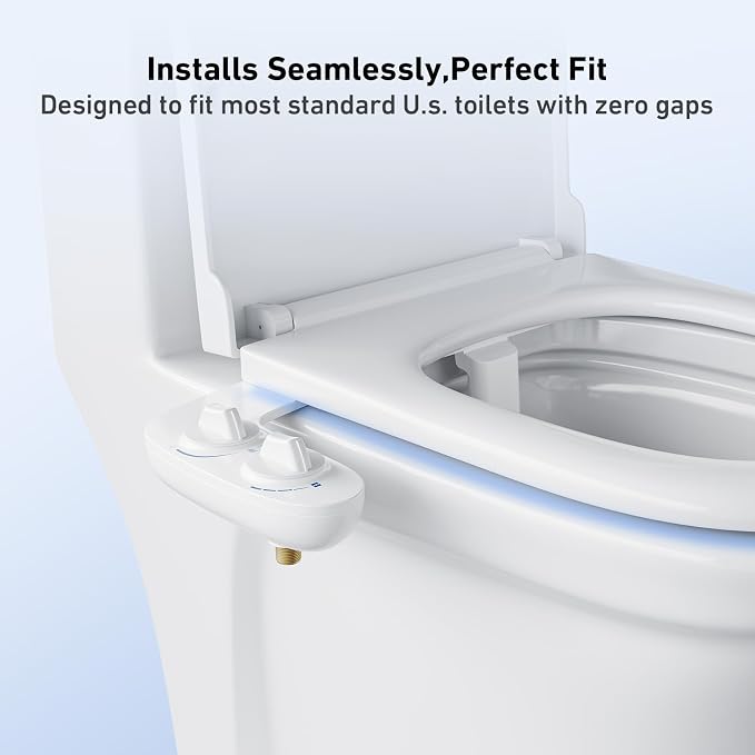 Bidet Attachment for Toilet, Toilet Bidet with Dual Self-Cleaning Nozzles, Rear and Feminine Wash, Adjustable Spray Pressure, Easy Installation, Hygienic Bathroom Accessory, Ceramic White