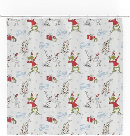 Grinch Holiday Christmas Bath Microfiber Shower Curtain, 72x72, (Officially Licensed Product) by Franco
