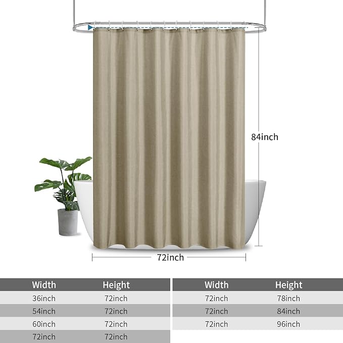 Extra Long Fabric Shower Curtain with Waterproof Layer,72x84,Khaki | 2-in-1 Design,Linen Textured,100% Waterproof TPU-Laminated Backing,Magnetic Weighted,Machine Washable,For Bathroom,Hotel