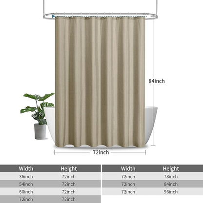 Extra Long Fabric Shower Curtain with Waterproof Layer,72x84,Khaki | 2-in-1 Design,Linen Textured,100% Waterproof TPU-Laminated Backing,Magnetic Weighted,Machine Washable,For Bathroom,Hotel