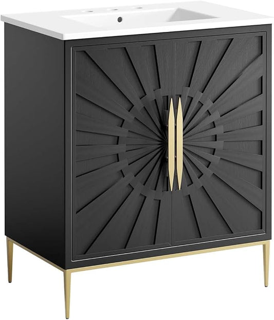 Modway Awaken Bathroom Vanity Cabinet, 30", White Black