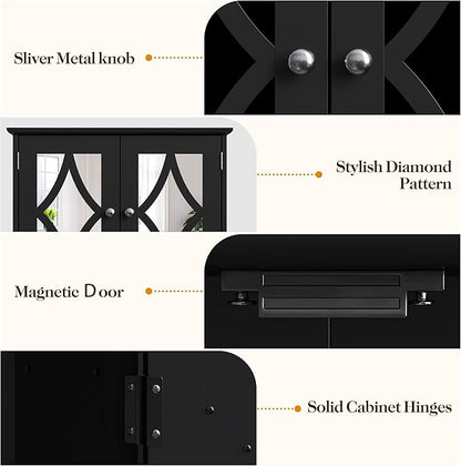 Vanity Wall Mounted Storage Cabinet with Adjustable Shelves and Towel Bar, Bathroom Medicine Cabinet with Mirror, Hanging Wall Cabinet for Bathroom, Laundry, Living Room, Black