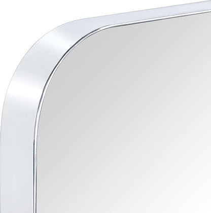 GRACTO 24 x 36'' Polished Nickel Rectangle Bathroom Vanity Mirror for Wall Polished Silver Metal Framed Rounded Rectangular Bathroom Vanity Mirrors, Vertical and Horizontal Hanging…