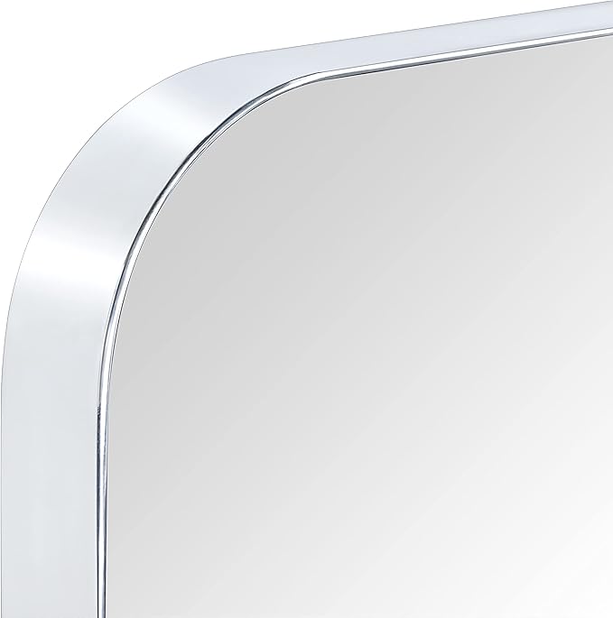 GRACTO 20 x 30'' Polished Nickel Rectangle Bathroom Vanity Mirror for Wall Polished Silver Metal Framed Rounded Rectangular Bathroom Vanity Mirrors, Vertical and Horizontal Hanging…