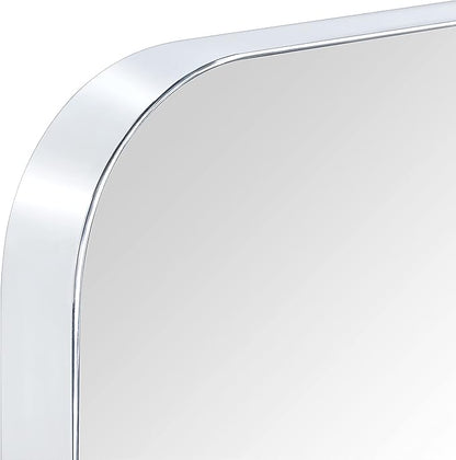 GRACTO 20 x 30'' Polished Nickel Rectangle Bathroom Vanity Mirror for Wall Polished Silver Metal Framed Rounded Rectangular Bathroom Vanity Mirrors, Vertical and Horizontal Hanging…
