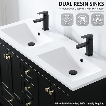 eclife 48" Bathroom Vanities with Sink Combo, Modern Thickened Wood Bathroom Storage Cabinet w/Undermount Double Sink, Matte Black Faucet Drain, Painted Surface, Black