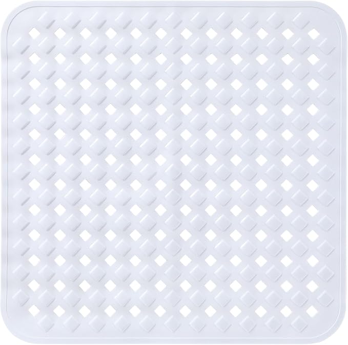 Yimobra Square Shower Mat Non Slip, Super Strong Suction Cups, 21"X21" Bath Tub Mat with Drain Holes, Machine Washable Fast Draining Bath Mats, Bathroom Essentials,White