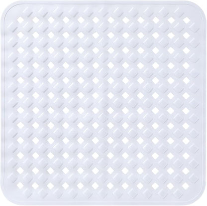 Yimobra Square Shower Mat Non Slip, Super Strong Suction Cups, 21"X21" Bath Tub Mat with Drain Holes, Machine Washable Fast Draining Bath Mats, Bathroom Essentials,White