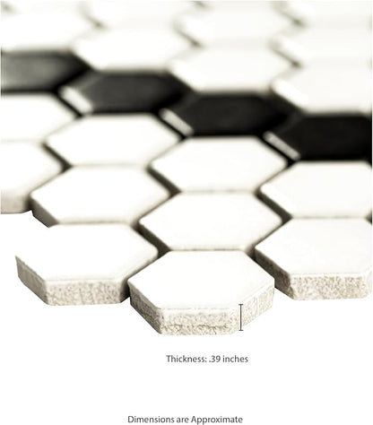 MSI White and Black 12 in.x 12 in. Hive Pattern Matte Porcelain Mosaic Tile for Kitchen Backsplash, Bathroom Wall, Shower, and Floor
