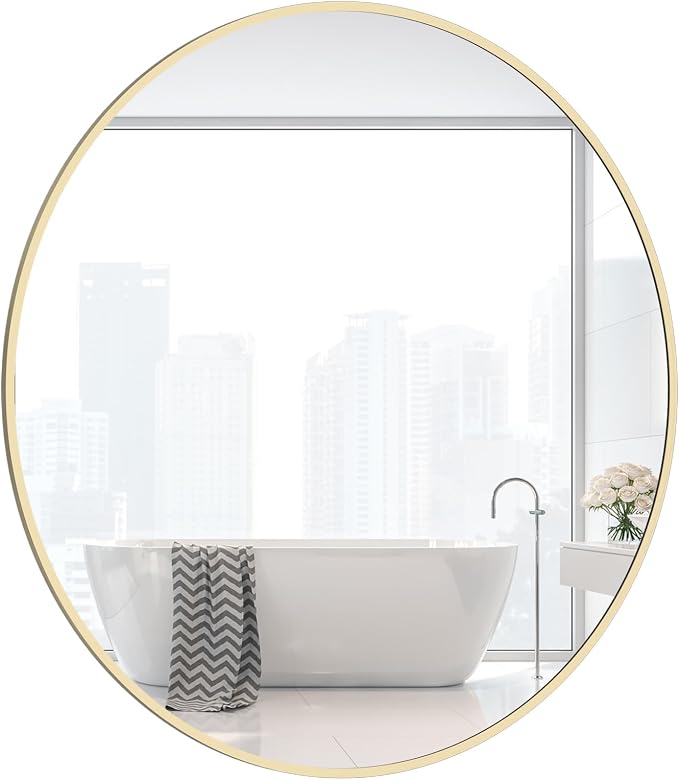 24 inch Round Mirror Gold Circle Wall Mirror for Bathroom with Metal Framed, Round Wall Mirror for Wall Decor, Vanity, Entryway Living Room