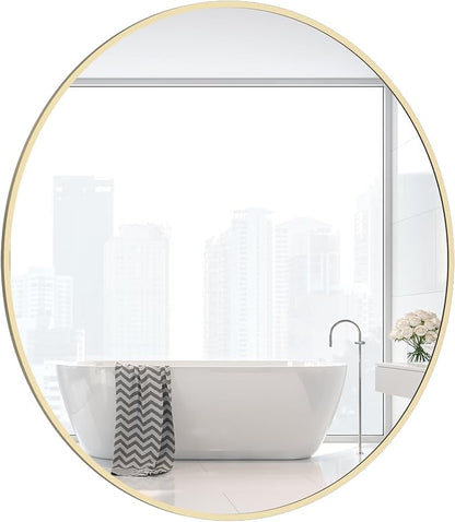 24 inch Round Mirror Gold Circle Wall Mirror for Bathroom with Metal Framed, Round Wall Mirror for Wall Decor, Vanity, Entryway Living Room