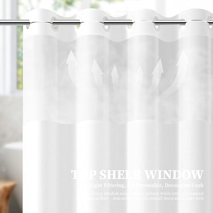 48x75 Ringless Linen Textured Shower Curtain with Snap in Liner, White | Stall Size, 3 in 1 Shower Curtain Set, Removable Liner, Waterproof & Washable, Mesh Top Window, Durable Fabric, Easy Setup
