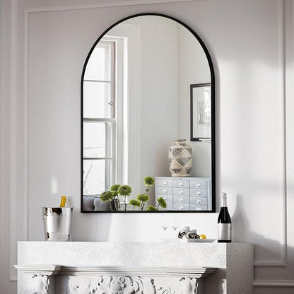 BEAUTYPEAK 30"x40" Arch Bathroom Wall Mirror, Black | Wall Mounted Vanity Metal Frame Mirror for Bedroom, Entryway, Living Room, Fireplace