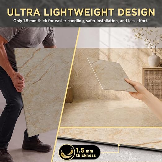 Marble Grain 12x12 Peel and Stick Floor Tile, Warm Sandstone, 10 PCS | NO Grout, NO Mess, For Kitchen Backsplash, Bathroom Update, Non-Slip & Scratch-Resistant