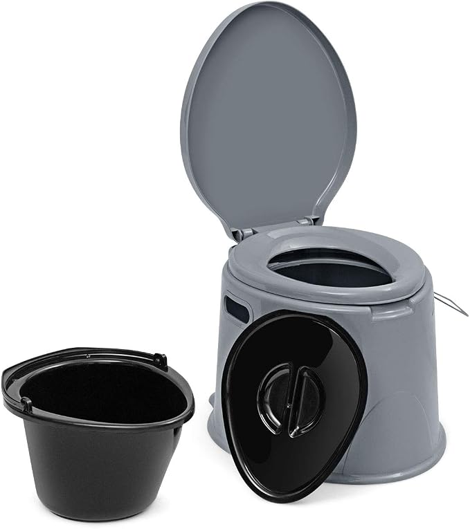 Giantex Portable Travel Toilet with Detachable Inner Bucket and Removable Paper Holder, Lightweight Outdoor & Indoor Toilet for Camping, Hiking, RV, Boating and Trip, Porta Potty