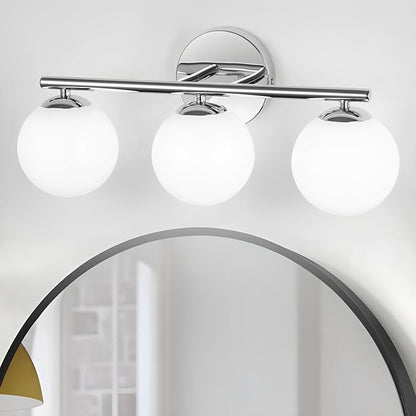 foucasal Chrome 3-Light Globe Bathroom Vanity Light Fixture Over Mirror | G9 Socket, Plastic Milk Globe Shades, 4.72" Base, 10W Max, Adjustable Up/Down Light, Mid Century Style for Bathroom Bedroom