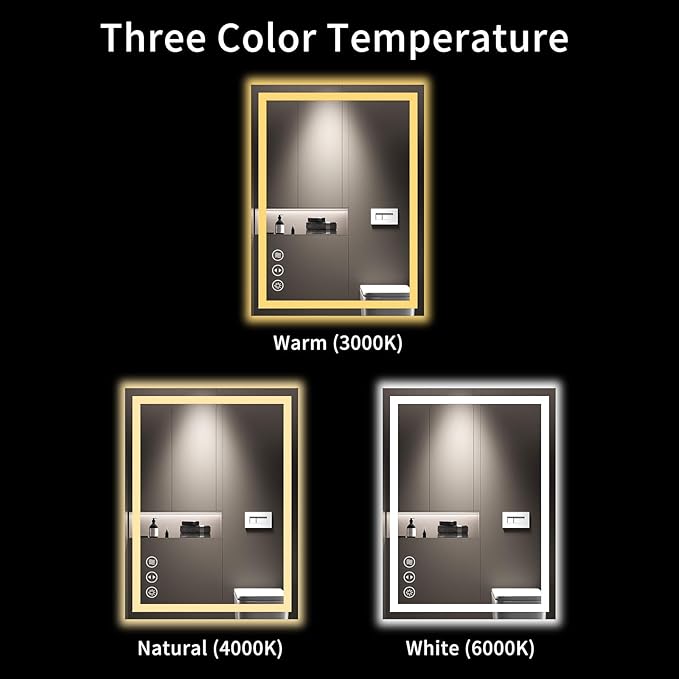 LOAAO 24"X32" LED Bathroom Mirror with Lights, UL Listed | Anti-Fog, Dimmable, 3 Color Temperature, Backlit + Front Lit, Memory Function, Tempered Glass