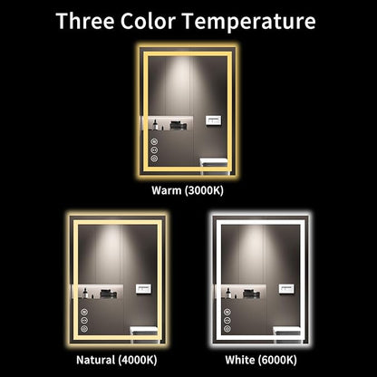 LOAAO 24"X32" LED Bathroom Mirror with Lights, UL Listed | Anti-Fog, Dimmable, 3 Color Temperature, Backlit + Front Lit, Memory Function, Tempered Glass