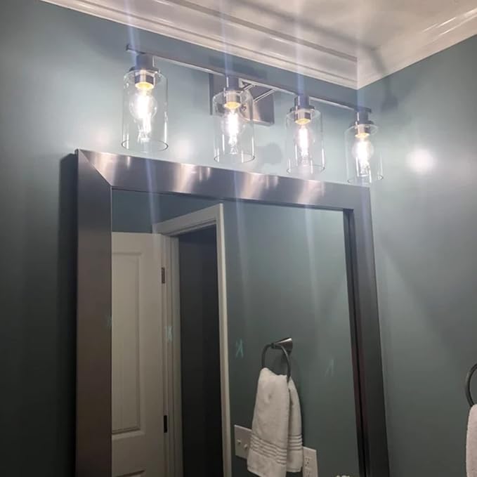 MELUCEE Bathroom Light Fixtures Brushed Nickel 4 Heads with Clear Glass | Modern Vanity Lights Wall Sconce with Clear Glass Shade for Hallway Kitchen Bedroom Living Room (Patent No.: US D963914 S)
