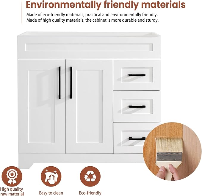 36inch Bathroom Vanity Without Sink,Bathroom Storage Cabinet with 2 Soft Closing Doors & 3 Full Extension Drawers,White