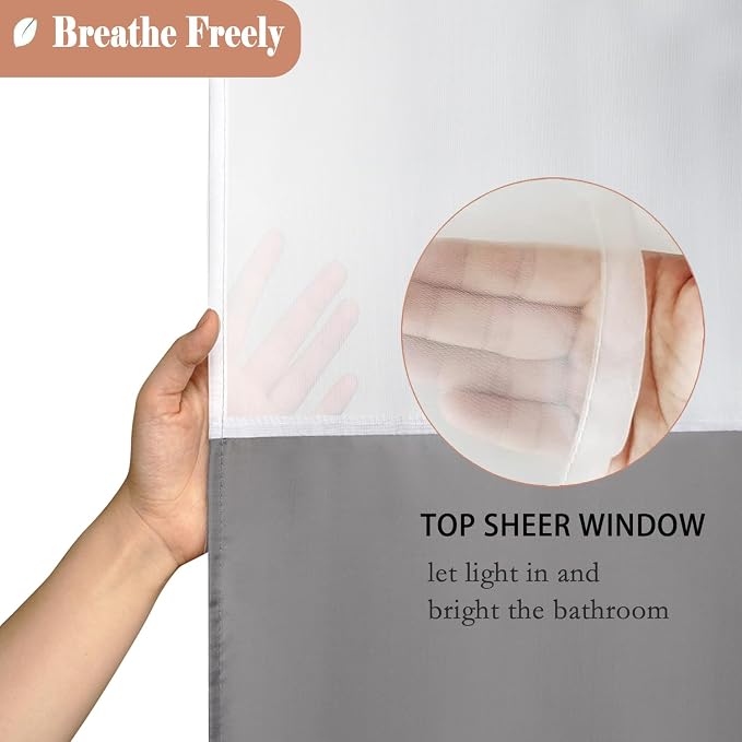 UFRIDAY Grey Shower Curtain with See-Through Window 72 x 72 Inch, Fabric Shower Curtain with Window.Shower Curtain for Bathroom and Bathtubs,Machine Washable, Hotel Quality