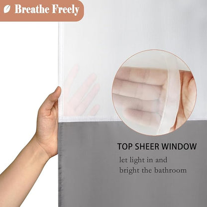 UFRIDAY 72 x 78 inches Shower Curtain Long,White and Gray Fabric Shower Curtains for Bathroom Water-Repellent with 12 Hooks,Washable Polyester Long Bathroom Shower Curtain Liner Soft, Grey