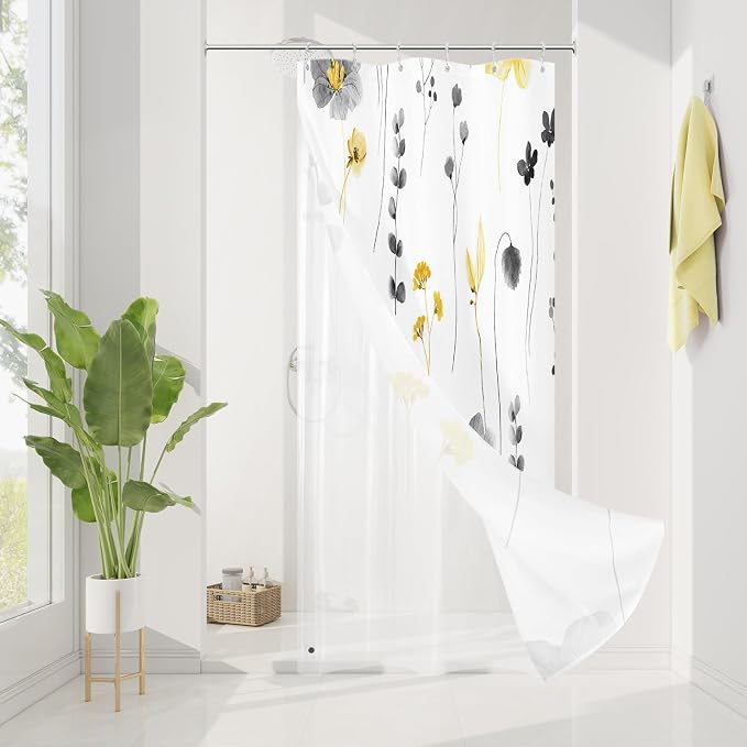 Small Stall 3 in 1 Shower Curtain Set, 36x72 | Narrow Half 3 in 1 Shower Curtain Set, PEVA Liner Set & 12 Double Sided Steel Hooks, Waterproof Fabric Bathroom Curtain