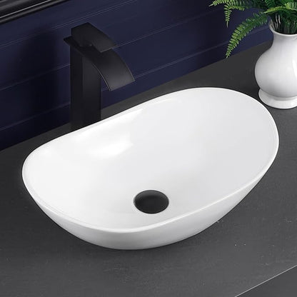 Vessel Sink 20.5"x12.6" Oval Bathroom Sink Modern White Porcelain Ceramic Above Counter Vanity Sink for Bathrooms Art Basin