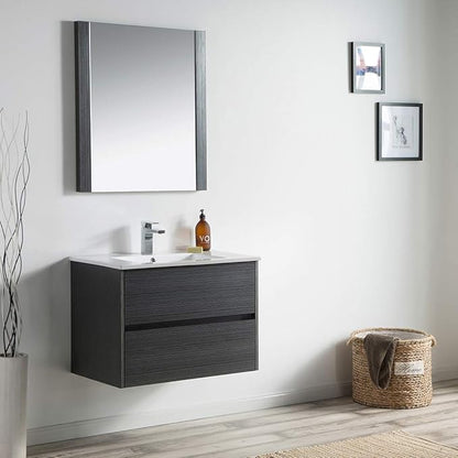 Blossom 30 Inch Bathroom Vanity with Sink - All Wood Floating Vanity Cabinet with Ceramic Sink - 2 Soft-Closing U-Shaped Cutout Drawers - Modern Bathroom Storage Vanities, Silver Grey Finish